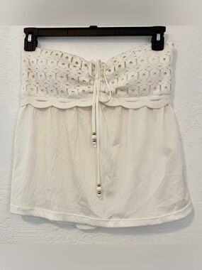 No Boundaries Cream Strapless Crochet Tie-Front Crop Top